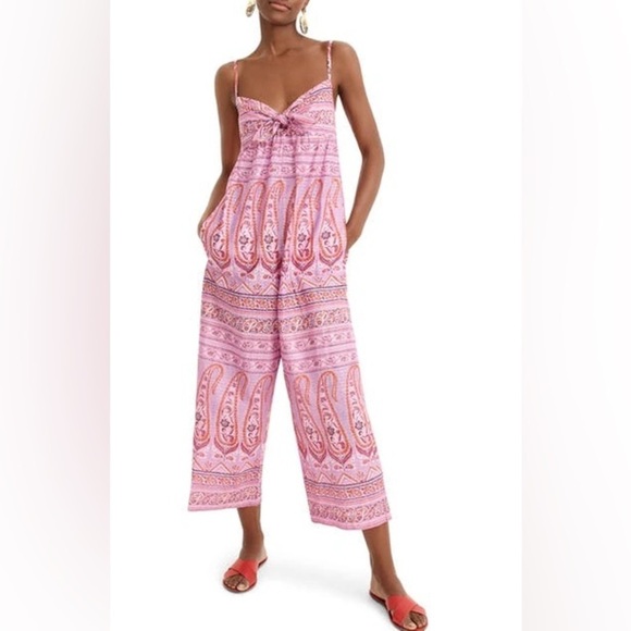 J. Crew Point Sur Paisley Tie Front Wide Leg Jumpsuit‎ Size 2 - Picture 2 of 11